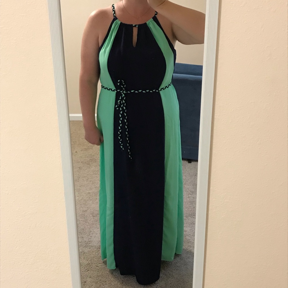 Long navy and mint dress